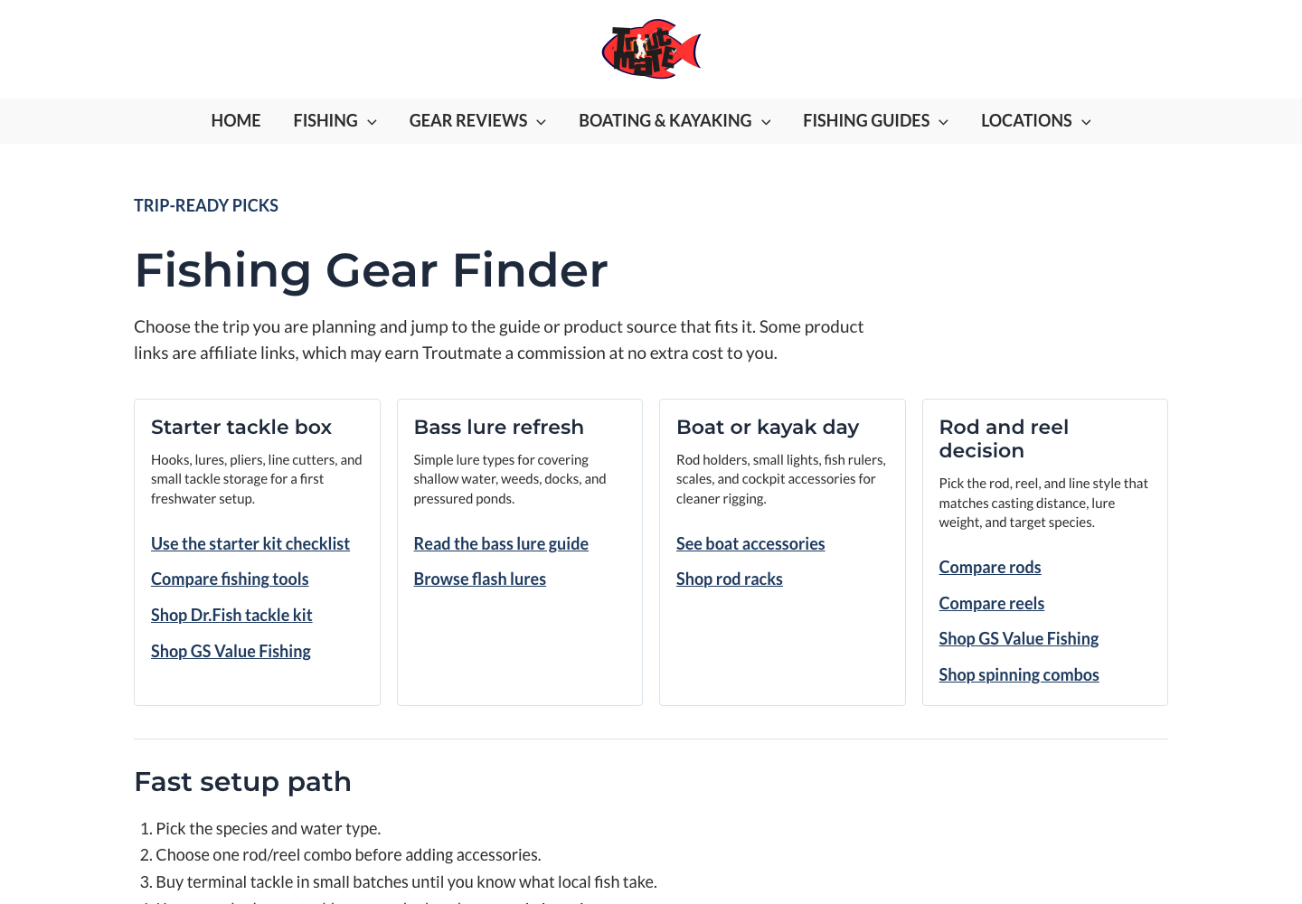 Troutmate.com fishing content and affiliate starter site